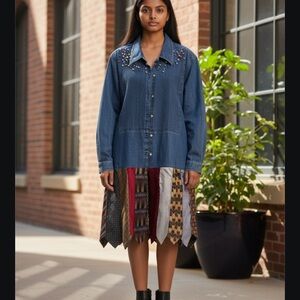 Liz Claiborne Blue Denim Jacket with Multicolor Skirt